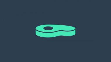 Turkuaz biftek ikonu mavi arka planda izole edilmiş. 4K Video hareketli grafik canlandırması