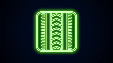 Parlayan neon hattı lastik izi simgesi siyah arkaplanda izole edildi. 4K Video hareketli grafik canlandırması