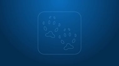 Beyaz çizgi Fox patisi ayak izi ikonu mavi arkaplanda izole edildi. 4K Video hareketli grafik canlandırması