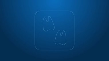 Mavi arkaplanda beyaz çizgi deve pençesi ayak izi simgesi izole edildi. 4K Video hareketli grafik canlandırması