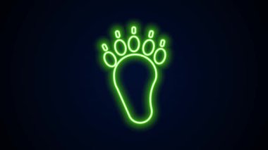 Parlayan neon çizgisi Ayı pençesi ayak izi simgesi siyah arkaplanda izole edildi. 4K Video hareketli grafik canlandırması
