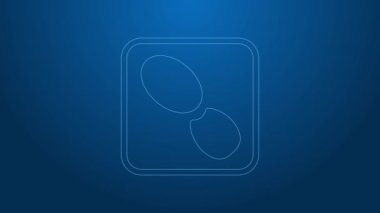 Beyaz çizgi insan ayak izi ayakkabı ikonu mavi arkaplanda izole edilmiş. Ayakkabı tabanı. 4K Video hareketli grafik canlandırması
