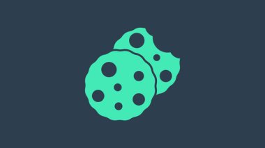 Turkuaz kurabiye ya da mavi arka planda izole edilmiş çikolata ikonlu bisküvi. 4K Video hareketli grafik canlandırması