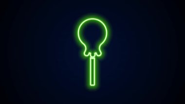 Parlayan neon hattı lolipop simgesi siyah arkaplanda izole edildi. Yemek, lezzetli bir sembol. 4K Video hareketli grafik canlandırması