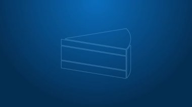 Beyaz çizgi pasta simgesi mavi arkaplanda izole edilmiş. Doğum günün kutlu olsun. 4K Video hareketli grafik canlandırması