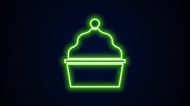 Parlayan neon hattı Kek simgesi siyah arkaplanda izole edildi. Doğum günün kutlu olsun. 4K Video hareketli grafik canlandırması