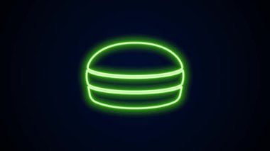 Parlayan neon çizgisi Macaron kurabiye ikonu siyah arkaplanda izole edildi. Makarna tatlı fırın. 4K Video hareketli grafik canlandırması