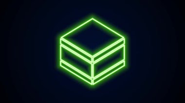 Parlak neon çizgisi Brownie çikolatalı kek ikonu siyah arka planda izole edilmiş. 4K Video hareketli grafik canlandırması