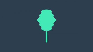 Turkuaz pamuk şeker ikonu mavi arka planda izole edilmiş. 4K Video hareketli grafik canlandırması