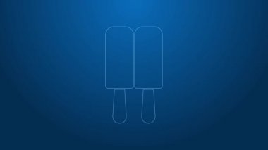 Beyaz çizgi dondurma çubuk ikonu üzerinde mavi arka planda izole. Güzel sembol. 4K Video hareketli grafik canlandırması