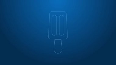 Beyaz çizgi dondurma çubuk ikonu üzerinde mavi arka planda izole. Güzel sembol. 4K Video hareketli grafik canlandırması