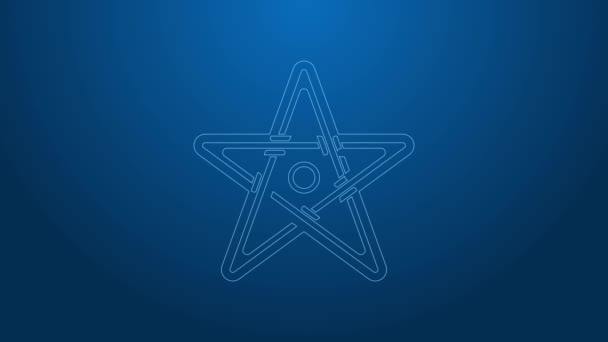 Fehér vonal Pentagram ikon elszigetelt kék háttérrel. Varázslatos okkult csillag szimbólum. 4K Videó mozgás grafikus animáció — Stock videók