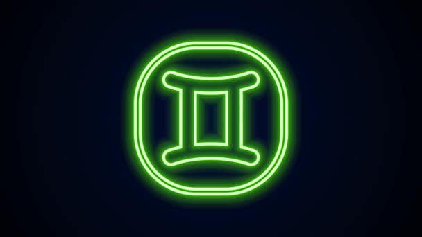 Ragyogó neon vonal Gemini állatöv jel ikon elszigetelt fekete alapon. Asztrológiai horoszkóp gyűjtemény. 4K Videó mozgás grafikus animáció — Stock videók