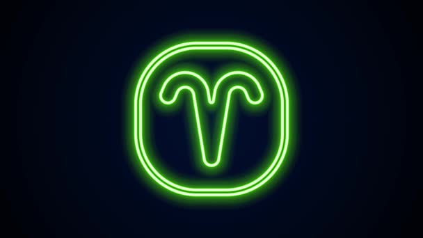 Glowing neon line Aries zodiac sign icon isolated on black background. Astrological horoscope collection. 4K Video motion graphic animation — Stock Video