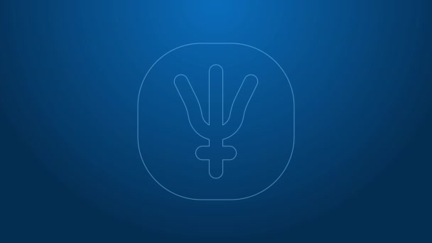 Ícone de símbolo de planeta Netuno de linha branca isolado em fundo azul. Astrologia, numerologia, horóscopo, astronomia. Animação gráfica em movimento de vídeo 4K — Vídeo de Stock