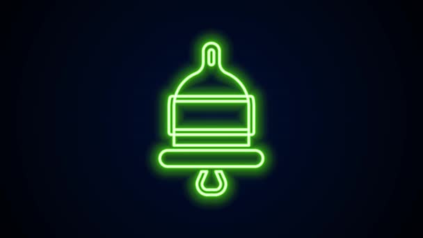 Glowing neon line Ringing alarm bell icon isolated on black background. Fire alarm system. Service bell, handbell sign, notification symbol. 4K Video motion graphic animation — Stock Video