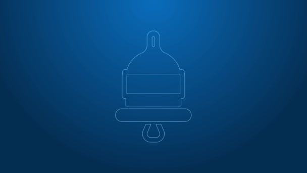 Ligne blanche Sonnerie d'alarme icône cloche isolée sur fond bleu. Système d'alarme incendie. Cloche de service, panneau de cloche, symbole de notification. Animation graphique de mouvement vidéo 4K — Video