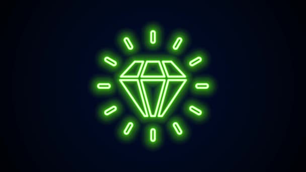 Gloeiende neon lijn Diamant icoon geïsoleerd op zwarte achtergrond. Sieraden symbool. Edelsteen. 4K Video motion grafische animatie — Stockvideo