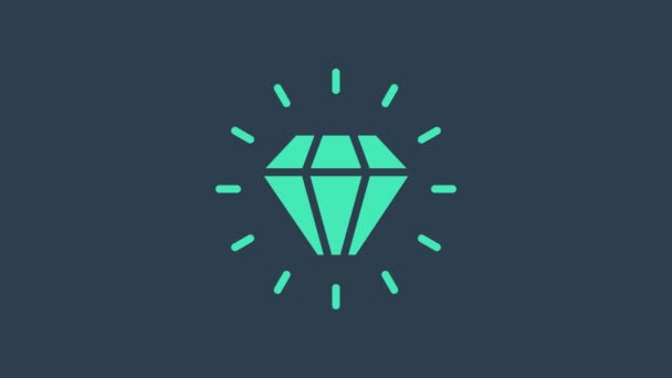 Turkos Diamond ikonen isolerad på blå bakgrund. Smyckessymbol. Gem sten. 4K Video motion grafisk animation — Stockvideo