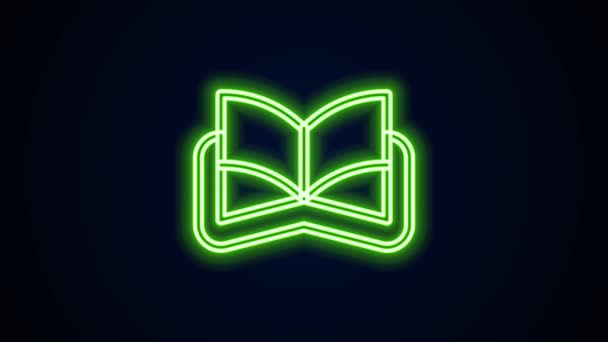 Linha de néon brilhante Antigo livro de magia com receitas de alquimia e feitiços místicos e encantos ícone isolado no fundo preto. Animação gráfica em movimento de vídeo 4K — Vídeo de Stock