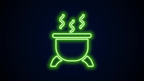 Glowing neon line Witch cauldron icon isolated on black background. Happy Halloween party. 4K Video motion graphic animation — Stock Video