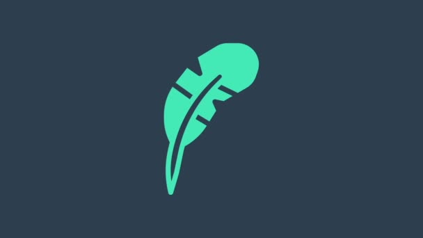 Icono de pluma de pluma turquesa aislado sobre fondo azul. Animación gráfica de vídeo 4K — Vídeo de stock