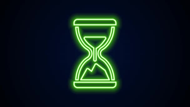 Žhnoucí neonová čára Staré přesýpací hodiny s tekoucí pískovou ikonou izolované na černém pozadí. Pískové hodiny. Obchodní a časová koncepce. Grafická animace pohybu videa 4K — Stock video