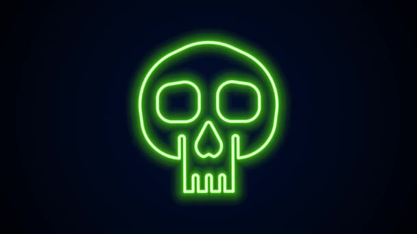 Icona luminosa al neon linea Teschio isolato su sfondo nero. Animazione grafica 4K Video motion — Video Stock