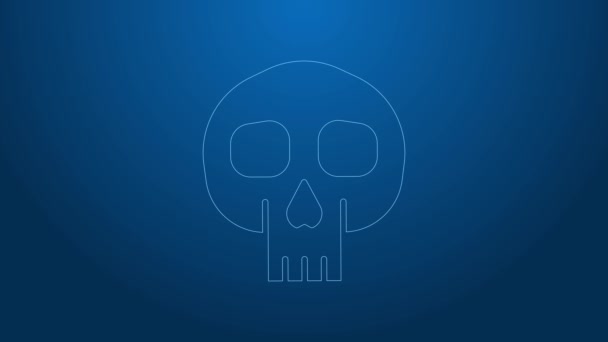 White line Skull icon isolated on blue background. 4K Video motion graphic animation — Stock Video