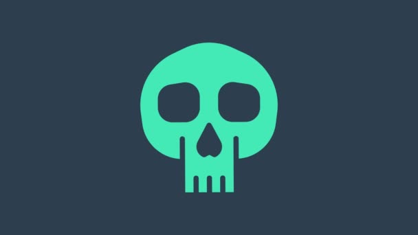 Turquoise Skull icon isolated on blue background. 4K Video motion graphic animation — Stock Video