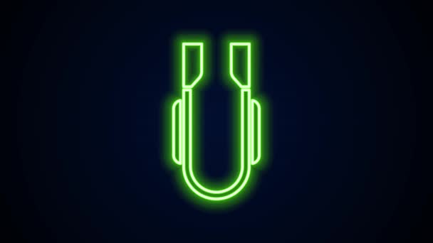 Leuchtende Neon-Linie Fleischzange Symbol isoliert auf schwarzem Hintergrund. Grillzangen-Zeichen. Grill und Grillwerkzeug. 4K Video Motion Grafik Animation — Stockvideo