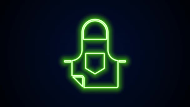 Zářící neonová čára Kuchyňská zástěra ikona izolované na černém pozadí. Kuchařská uniforma na vaření. Grafická animace pohybu videa 4K — Stock video