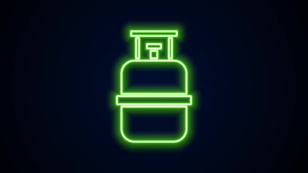 Linea neon incandescente icona serbatoio gas propano isolato su sfondo nero. Icona serbatoio gas infiammabile. Animazione grafica 4K Video motion — Video Stock