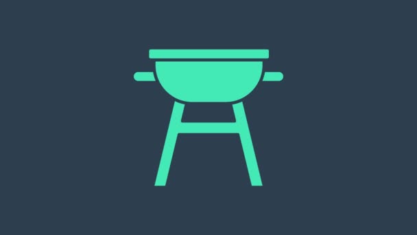 Barbecue turquoise icône de barbecue isolé sur fond bleu. Barbecue grill party. Animation graphique de mouvement vidéo 4K — Video