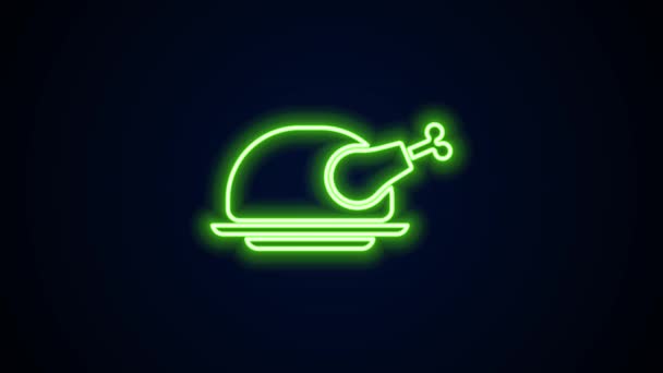 Świecący neon linii Pieczony indyk lub ikona kurczaka izolowane na czarnym tle. 4K Animacja graficzna ruchu wideo — Wideo stockowe