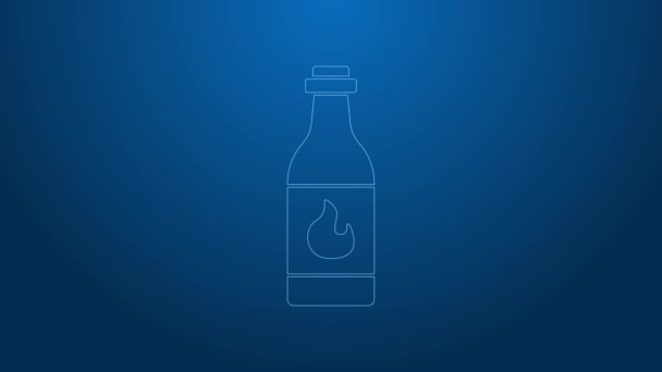 Weiße Linie Tabasco Sauce Symbol isoliert auf blauem Hintergrund. Chili-Cayennepfeffer-Sauce. 4K Video Motion Grafik Animation — Stockvideo
