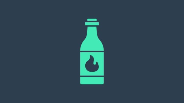 Ікона соусу Turquoise Tabasco ізольована на синьому тлі. Chili cayenne spice pepper sauce. 4K Відеографічна анімація — стокове відео
