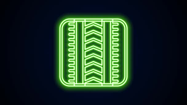 Glowing neon line Tire track icon isolated on black background. 4K Video motion graphic animation — Stock Video