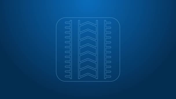 Linha branca ícone de faixa de pneu isolado no fundo azul. Animação gráfica em movimento de vídeo 4K — Vídeo de Stock