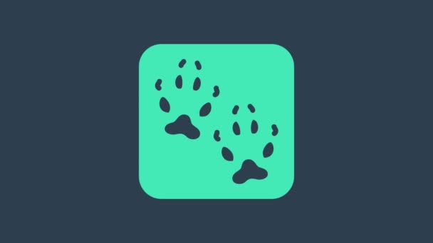 Turquoise Fox paw footprint icon isolated on blue background. 4K Video motion graphic animation — Stock Video