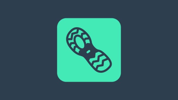 Turkos Mänskliga fotspår skor ikon isolerad på blå bakgrund. Skosula. 4K Video motion grafisk animation — Stockvideo