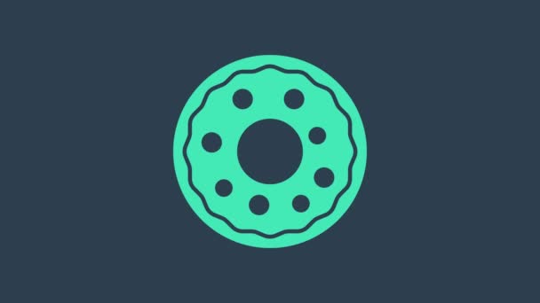 Turquoise Donut dengan ikon glasir manis terisolasi di latar belakang biru. Animasi grafis gerak Video 4K — Stok Video