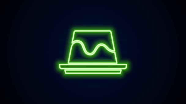 Linia strălucitoare de neon Budincă cu iconiță glazură caramel izolată pe fundal negru. 4K Animație grafică în mișcare video — Videoclip de stoc