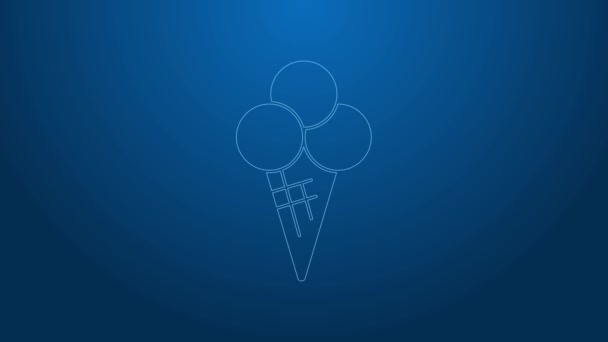 White line Ice cream in waffle cone icon isolated on blue background. Sweet symbol. 4K Video motion graphic animation — Stock Video