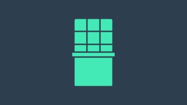 Mavi arka planda izole edilmiş turkuaz çikolata ikonu. 4K Video hareketli grafik canlandırması