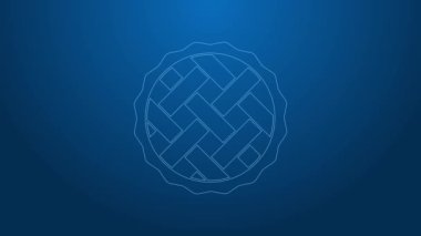 Beyaz çizgi ev yapımı turta ikonu mavi arka planda izole edilmiş. 4K Video hareketli grafik canlandırması