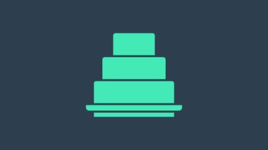 Mavi arkaplanda turkuaz kek simgesi izole edildi. Doğum günün kutlu olsun. 4K Video hareketli grafik canlandırması