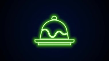 Parlayan neon hattı Kek simgesi siyah arkaplanda izole edildi. Doğum günün kutlu olsun. 4K Video hareketli grafik canlandırması