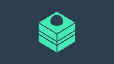 Mavi arka planda izole edilmiş turkuaz çikolatalı kek ikonu. 4K Video hareketli grafik canlandırması