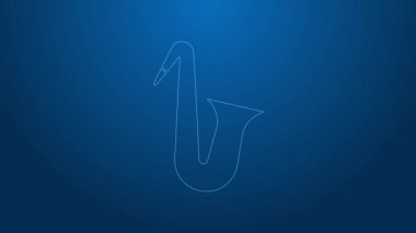 Beyaz çizgi müzik aleti saksafon ikonu mavi arka planda izole edildi. 4K Video hareketli grafik canlandırması